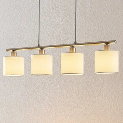Lindby hængelampe Stannis, 75 cm, hvid, 4 lyskilder, tekstil