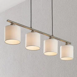 Lindby hængelampe Stannis, 75 cm, hvid, 4 lyskilder, tekstil