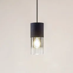 Lindby hængelampe Svante, 1 lyskilde, sort, glas, Ø 10cm