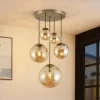 Lindby hængelampe Teeja, amber, 5 lyskilder, Ø50cm, glas, E27