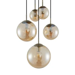 Lindby hængelampe Teeja, amber, 5 lyskilder, Ø50cm, glas, E27