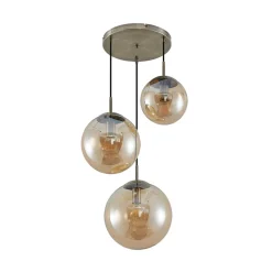 Lindby hængelampe Teeja, amber, 3 lyskilder, Ø52cm, glas, E27