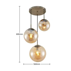 Lindby hængelampe Teeja, amber, 3 lyskilder, Ø52cm, glas, E27