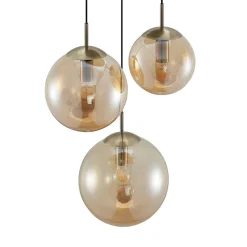 Lindby hængelampe Teeja, amber, 3 lyskilder, Ø52cm, glas, E27