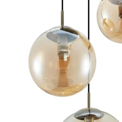 Lindby hængelampe Teeja, amber, 3 lyskilder, Ø52cm, glas, E27