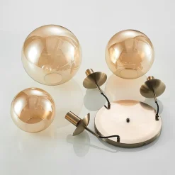 Lindby hængelampe Teeja, amber, 3 lyskilder, Ø52cm, glas, E27