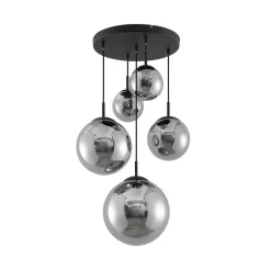Lindby hængelampe Teeja, smoke, 5 lyskilder, Ø50cm, glas, E27