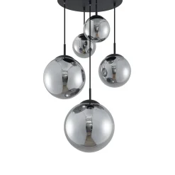 Lindby hængelampe Teeja, smoke, 5 lyskilder, Ø50cm, glas, E27