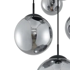Lindby hængelampe Teeja, smoke, 5 lyskilder, Ø50cm, glas, E27