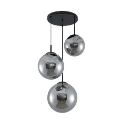 Lindby hængelampe Teeja, smoke, 3 lyskilder, Ø52cm, glas, E27