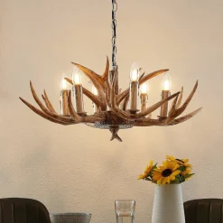 Lindby hængelampe Tejask, Ø 70 cm, 6 lyskilder, gevir, E14