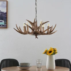 Lindby hængelampe Tejask, Ø 70 cm, 6 lyskilder, gevir, E14