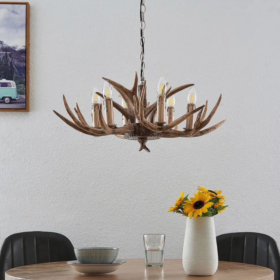 Lindby hængelampe Tejask, Ø 70 cm, 6 lyskilder, gevir, E14