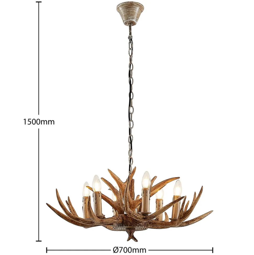 Lindby hængelampe Tejask, Ø 70 cm, 6 lyskilder, gevir, E14