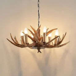 Lindby hængelampe Tejask, Ø 70 cm, 6 lyskilder, gevir, E14