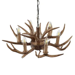 Lindby hængelampe Tejask, Ø 70 cm, 6 lyskilder, gevir, E14