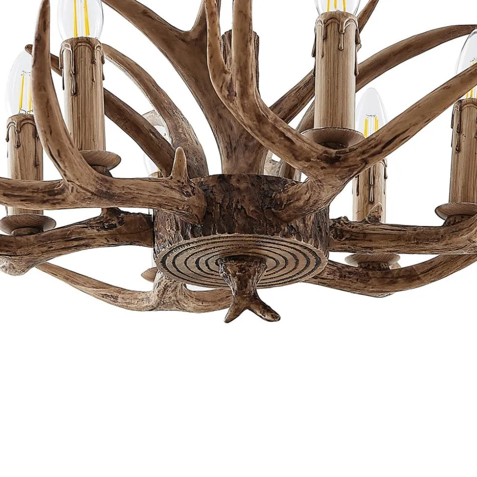Lindby hængelampe Tejask, Ø 70 cm, 6 lyskilder, gevir, E14