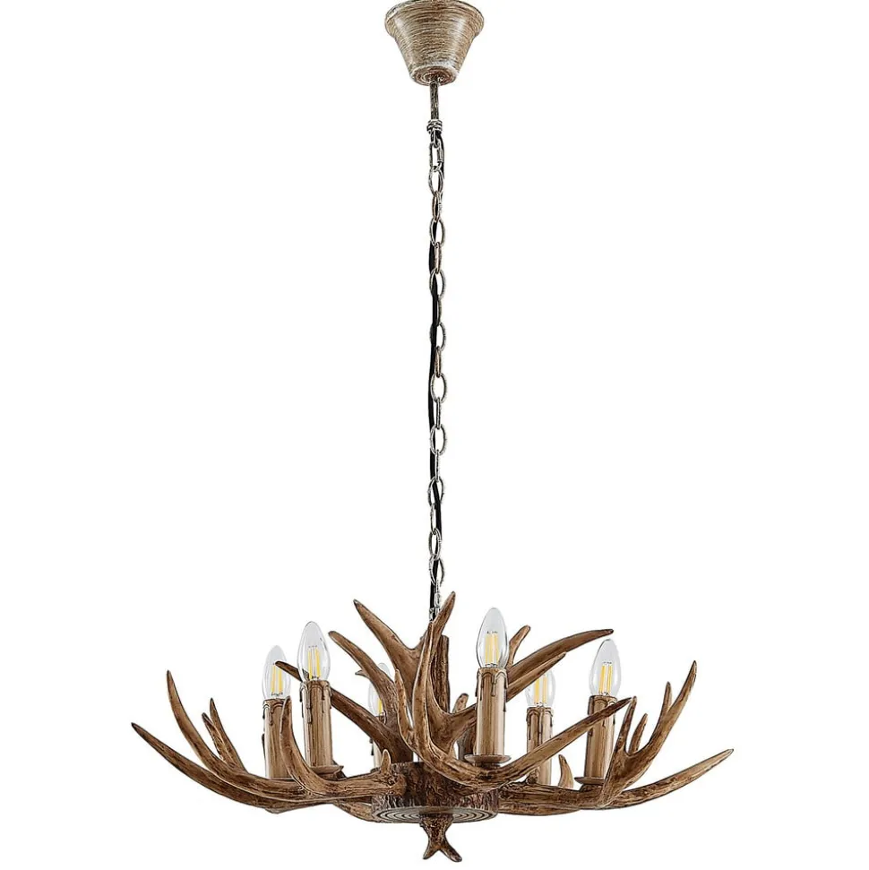 Lindby hængelampe Tejask, Ø 70 cm, 6 lyskilder, gevir, E14