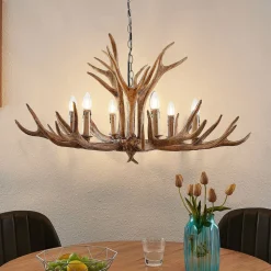 Lindby hængelampe Tejask, Ø 102 cm, 6 lyskilder, gevir, E14