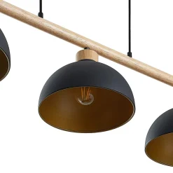 Lindby hængelampe Tirzana, 3 lyskilder, sort, metal, træ