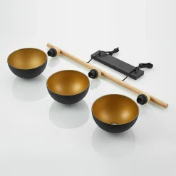 Lindby hængelampe Tirzana, 3 lyskilder, sort, metal, træ
