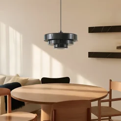 Lindby hængelampe Tivra, sort, Ø 35 cm, metal, E27