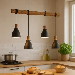 Lindby hængelampe Trebale, E14, Ø 15 cm, 4 lyskilder, træ