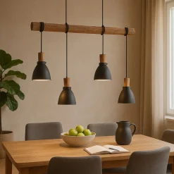 Lindby hængelampe Trebale, E14, Ø 15 cm, 4 lyskilder, træ