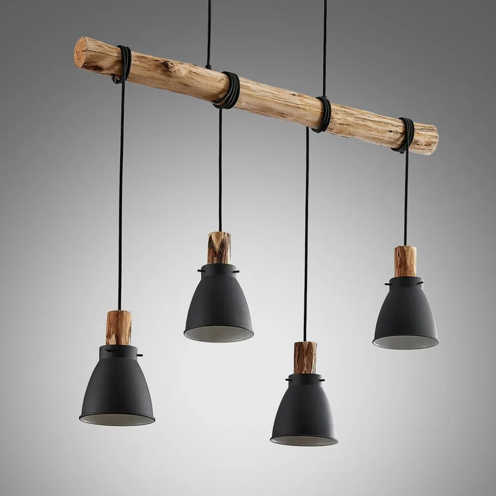Lindby hængelampe Trebale, E14, Ø 15 cm, 4 lyskilder, træ