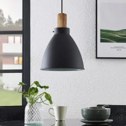 Lindby hængelampe Trebale, E27, Ø 28 cm, sort, træ