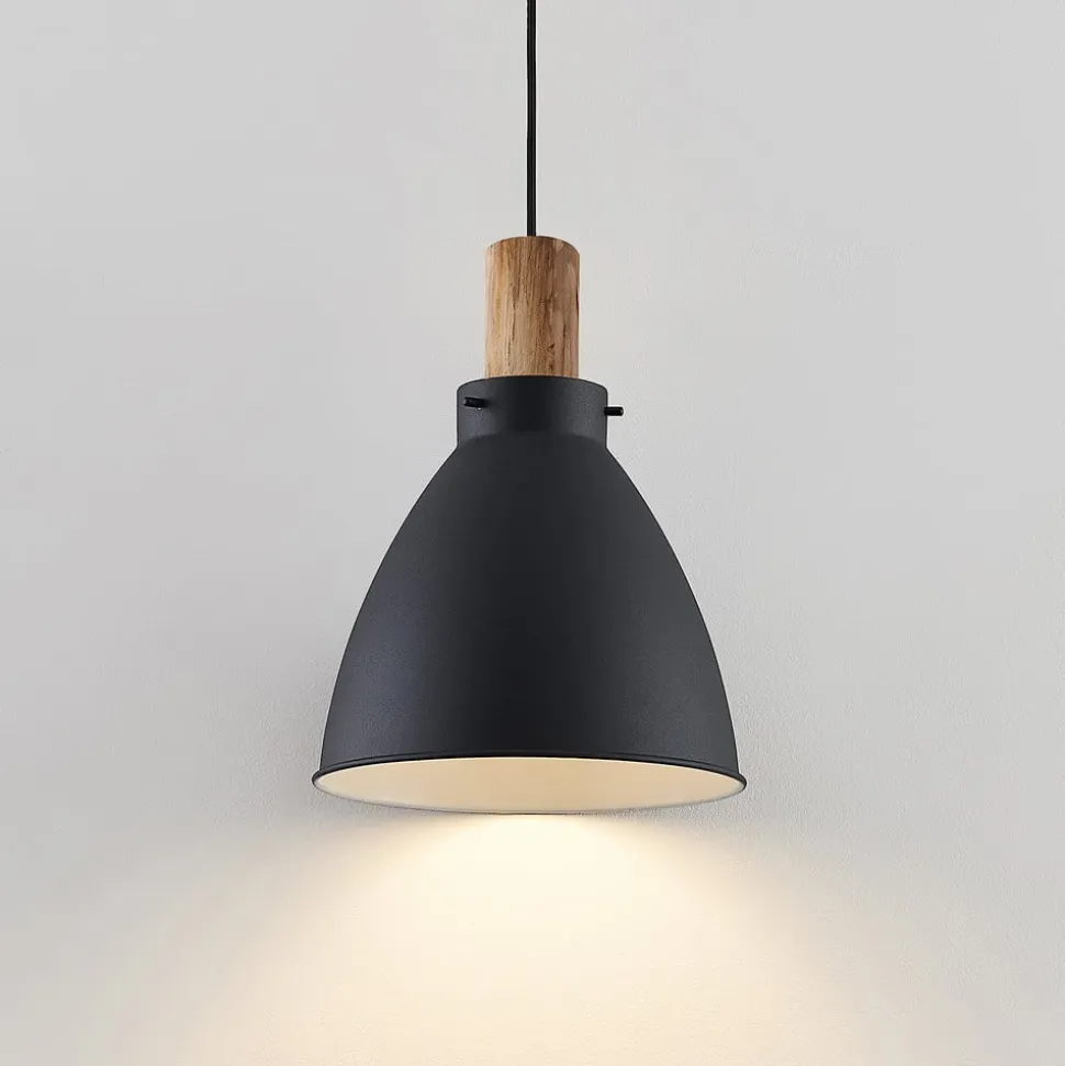 Lindby hængelampe Trebale, E27, Ø 28 cm, sort, træ