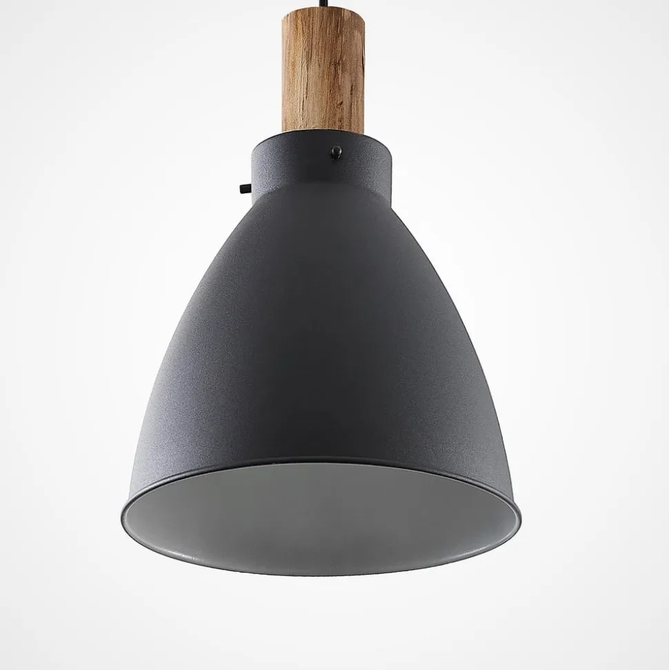 Lindby hængelampe Trebale, E27, Ø 28 cm, sort, træ