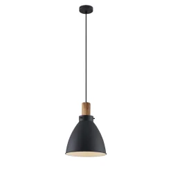 Lindby hængelampe Trebale, E27, Ø 28 cm, sort, træ