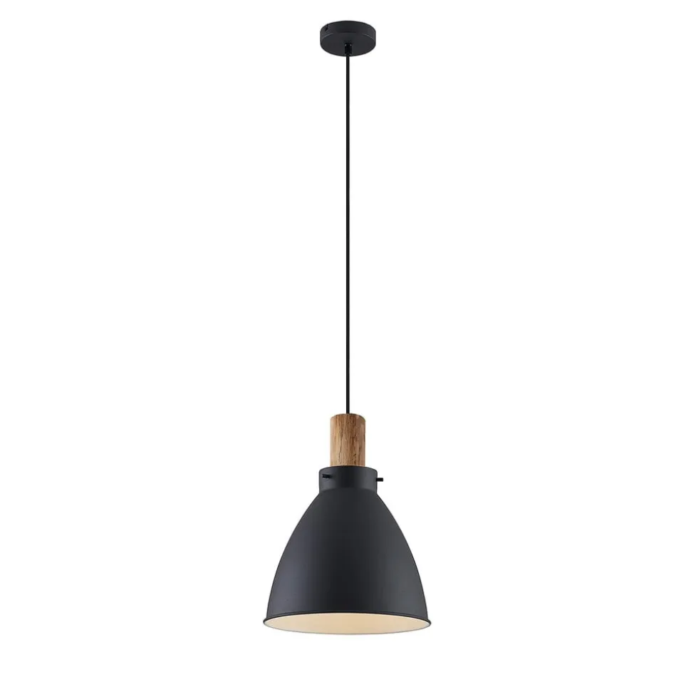Lindby hængelampe Trebale, E27, Ø 28 cm, sort, træ