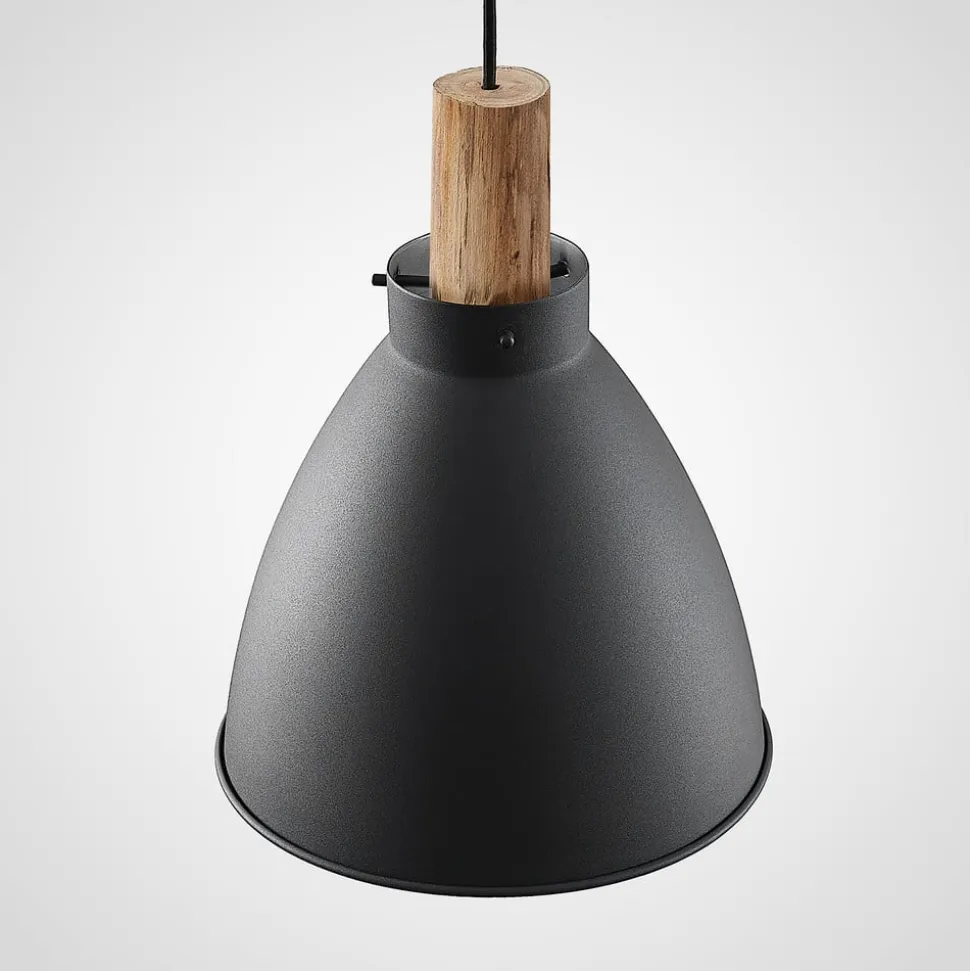 Lindby hængelampe Trebale, E27, Ø 28 cm, sort, træ