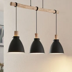 Lindby hængelampe Trebale, E27, Ø 28 cm, 3 lyskilder, træ