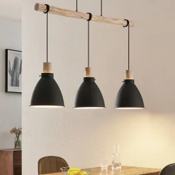 Lindby hængelampe Trebale, E27, Ø 28 cm, 3 lyskilder, træ