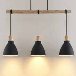 Lindby hængelampe Trebale, E27, Ø 28 cm, 3 lyskilder, træ