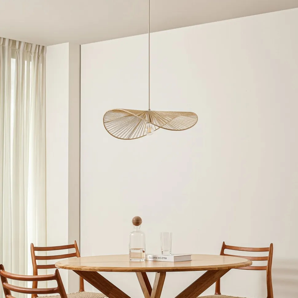 Lindby hængelampe Valdorin, beige, papir, længde 75 cm