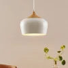 Lindby hængelampe Vilsera, hvid, metal/træ, 26 cm, E27