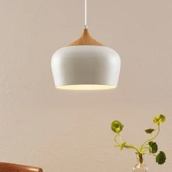 Lindby hængelampe Vilsera, hvid, metal/træ, 26 cm, E27