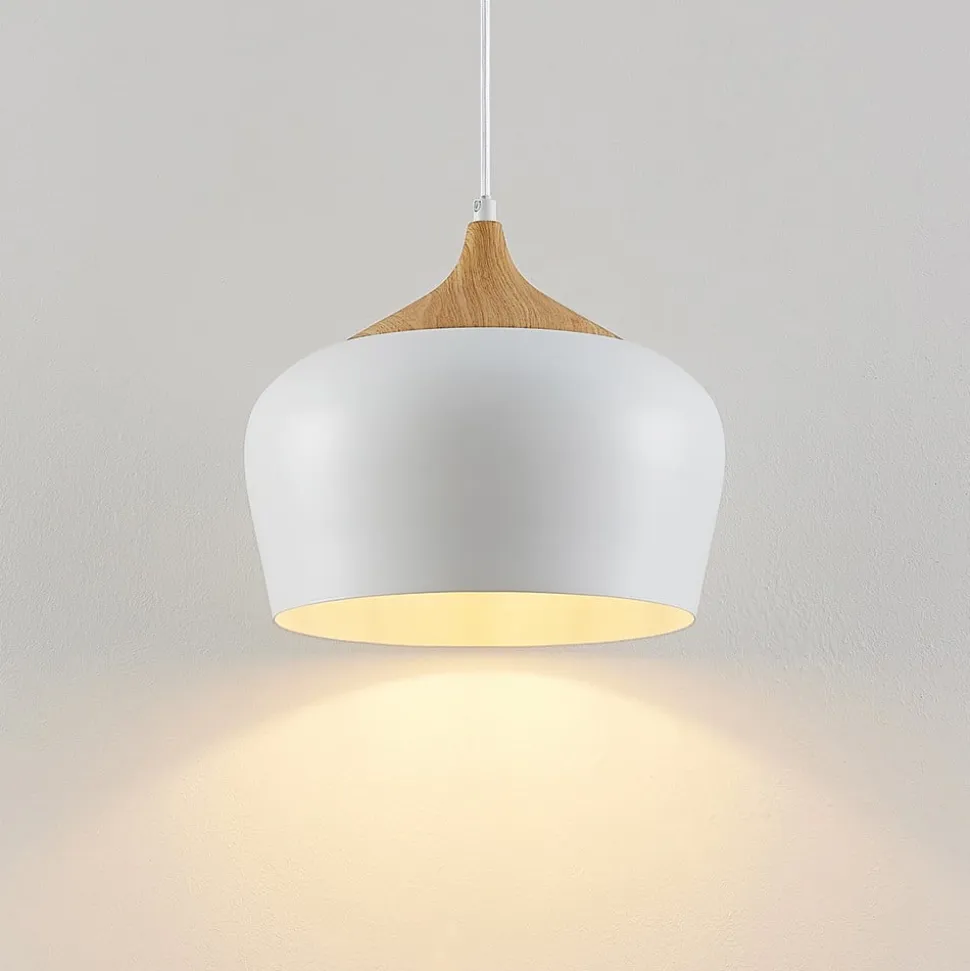 Lindby hængelampe Vilsera, hvid, metal/træ, 26 cm, E27