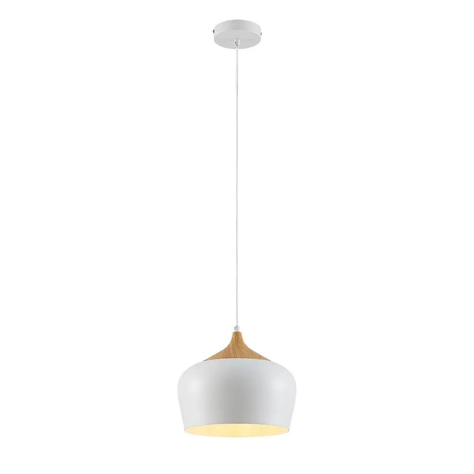 Lindby hængelampe Vilsera, hvid, metal/træ, 26 cm, E27