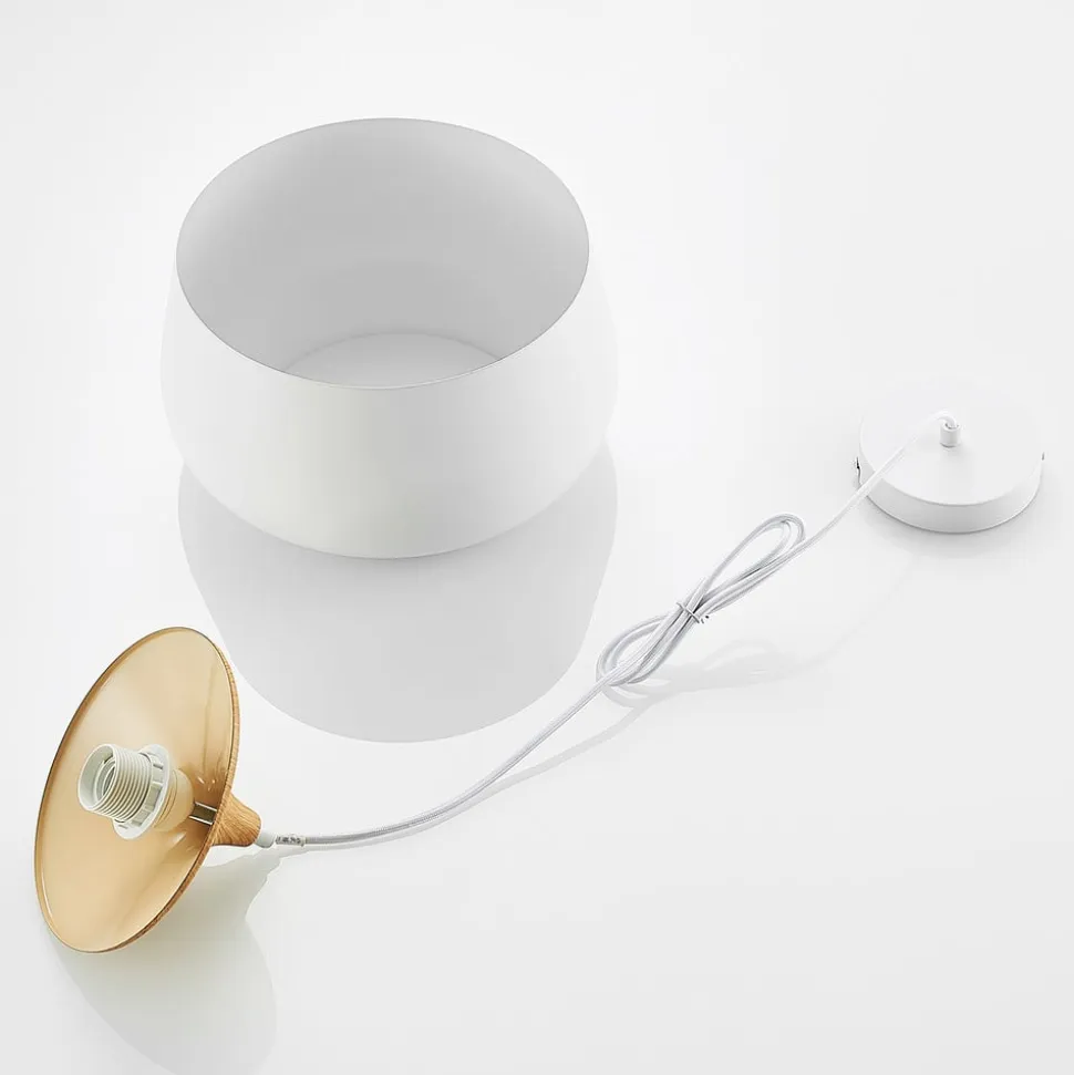 Lindby hængelampe Vilsera, hvid, metal/træ, 26 cm, E27