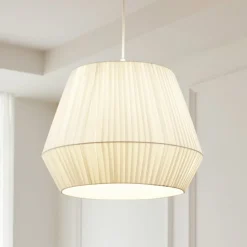 Lindby hængelampe Vitore, Ø 40 cm, tekstil, hvid