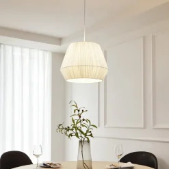 Lindby hængelampe Vitore, Ø 40 cm, tekstil, hvid
