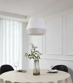 Lindby hængelampe Vitore, Ø 40 cm, tekstil, hvid