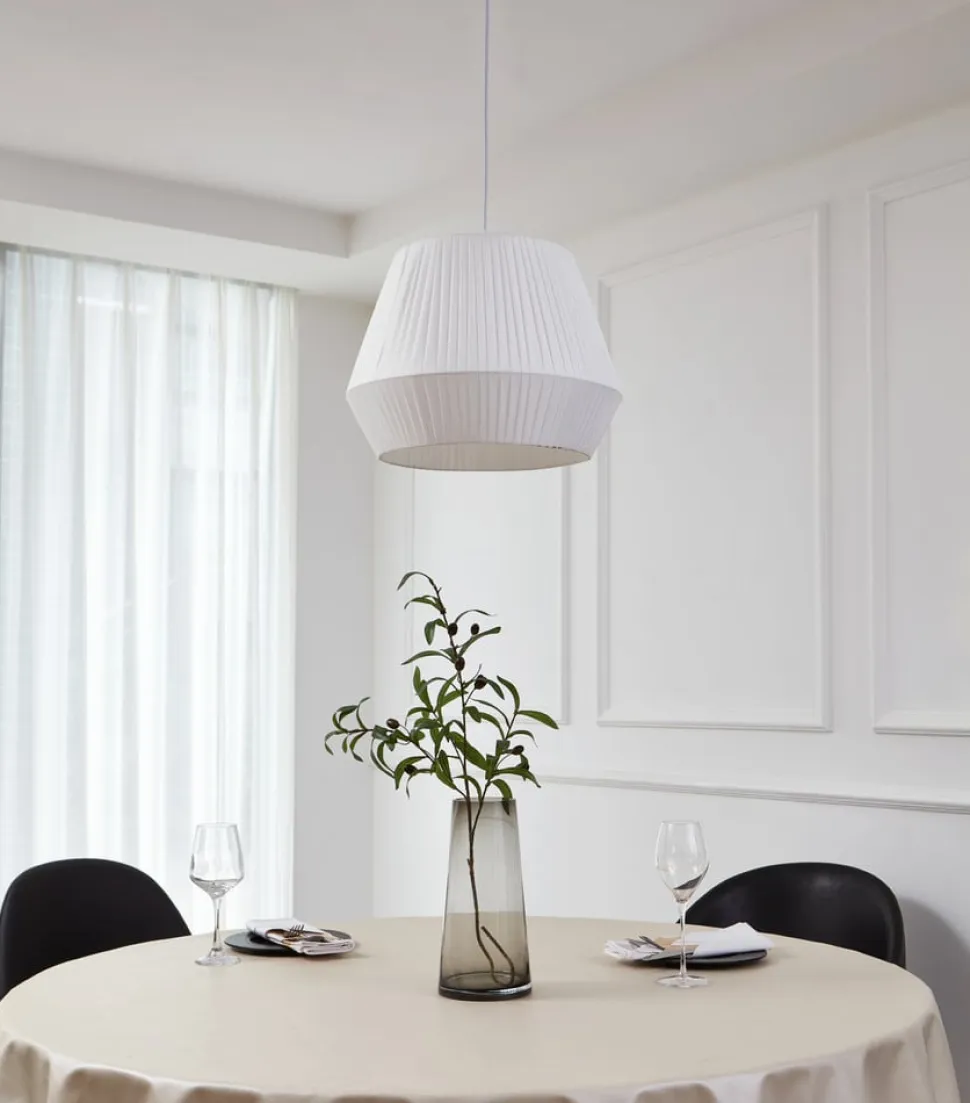 Lindby hængelampe Vitore, Ø 40 cm, tekstil, hvid