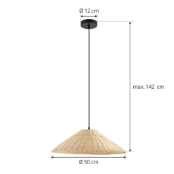 Lindby hængelampe Zyralia, træfarvet, rattan, Ø 50 cm