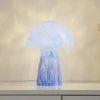 Lindby Hubi bordlampe, blå, glas, Ø 22 cm, svampeform